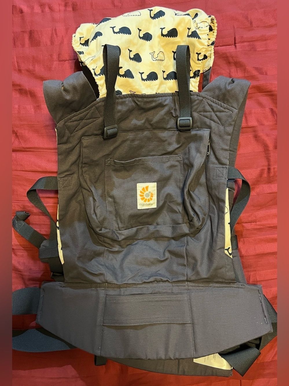 ErgoBaby Carrier Original Marine Whales Gray Canvas with Hood